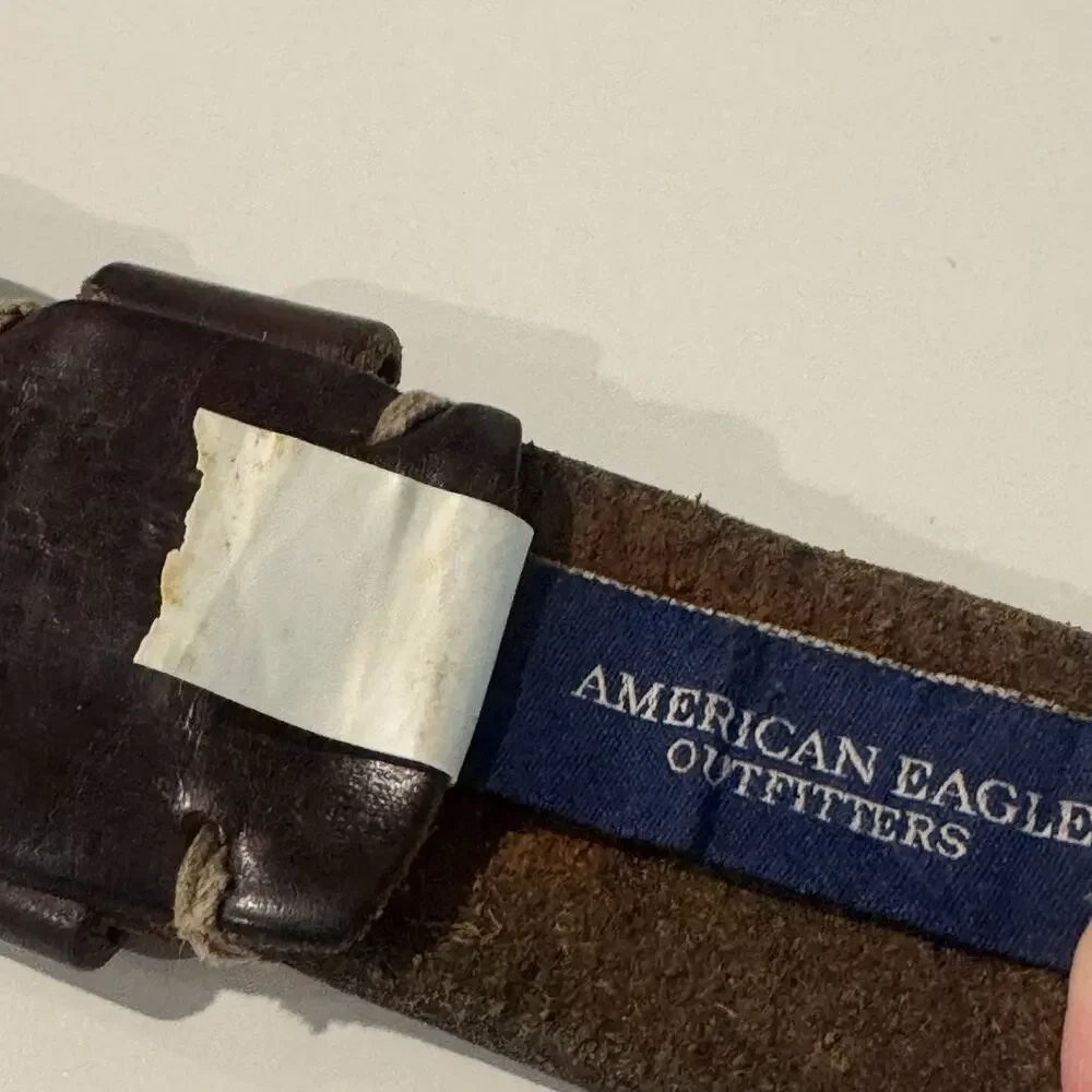 Vtg American Eagle Leather Belt Sz 30 Flying Eagle Graphic Print Wide Brown
